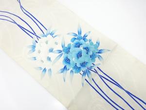 纐纈　手描き　花模様　袋帯